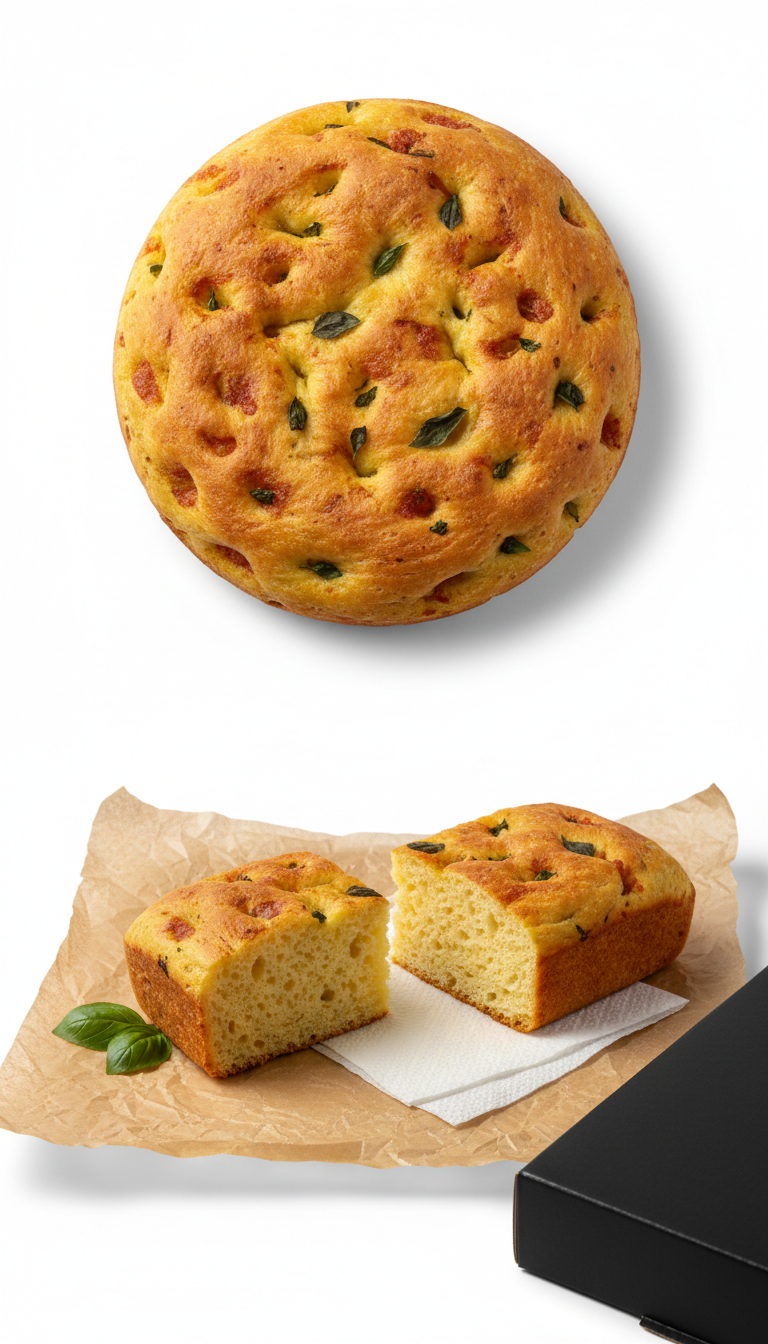 Focaccia dorada con albahaca
